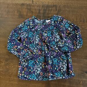 Jumping Beans Girls 5T Blouse Shirt Top Blue Floral Forrest Animals Purple